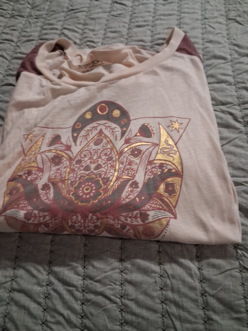 Women's Cream Graphic Lotus Tee with Metallic Gold Accents